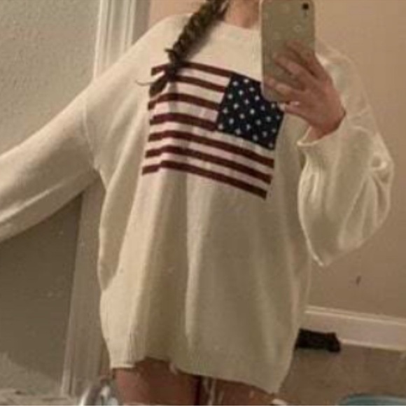 Cozy American Flag Print Oversized Sweater Top XS S M L XL XXL - Picture 4 of 4